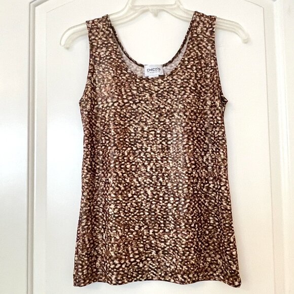New Chico's Travelers Tank Top Blouse 0 Small Animal Reptile Print Shiny Sheen - Picture 1 of 4